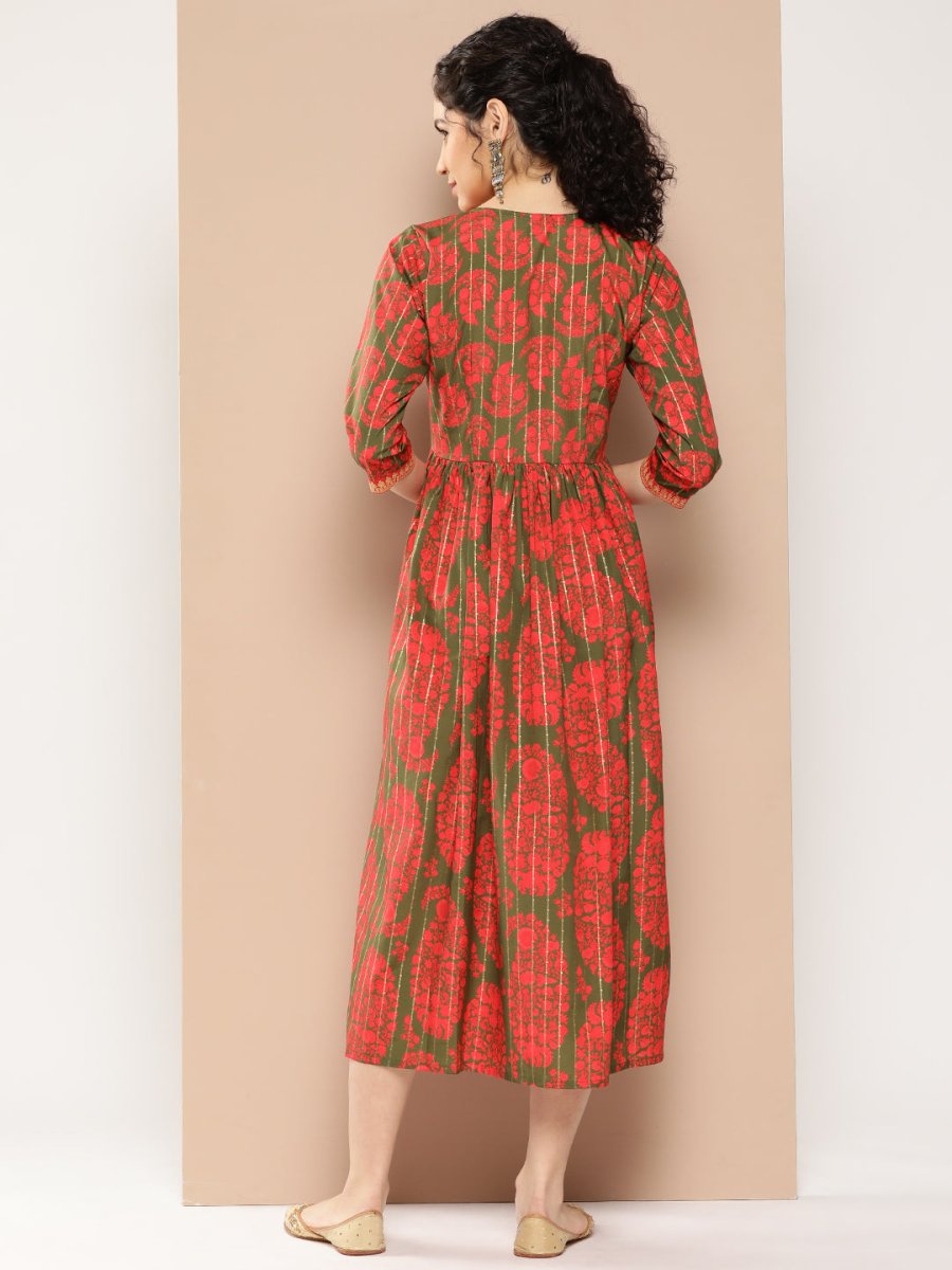 Ahalyaa Floral Print Crepe A-Line Midi Dress - Distacart
