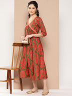 Ahalyaa Floral Print Crepe A-Line Midi Dress - Distacart