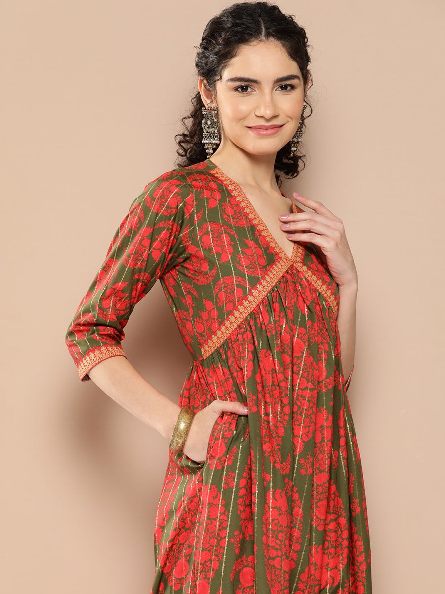 Ahalyaa Floral Print Crepe A-Line Midi Dress - Distacart