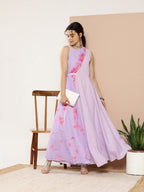 Ahalyaa Women Printed Layered Maxi Ethnic Dress - Distacart