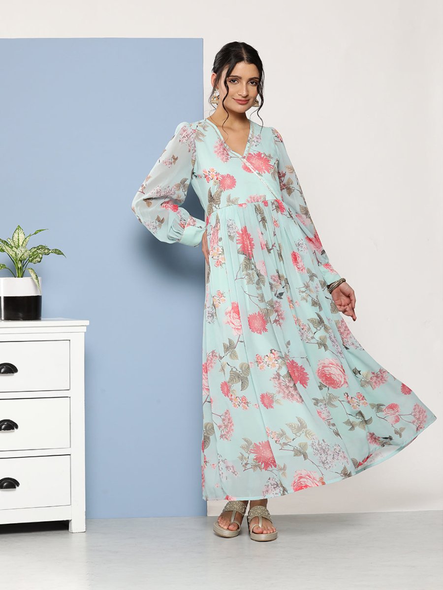Ahalyaa Women Floral Printed Maxi Ethnic Dress - Distacart