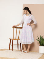 Ahalyaa Women Floral Printed Empire Midi Ethnic Dress - Distacart