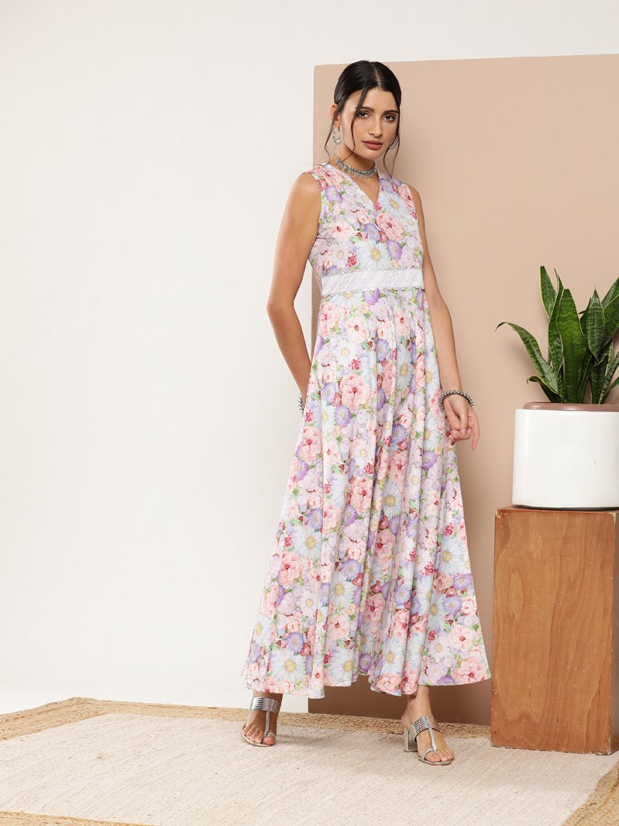 Ahalyaa Women Floral Printed Maxi Ethnic Dress - Distacart
