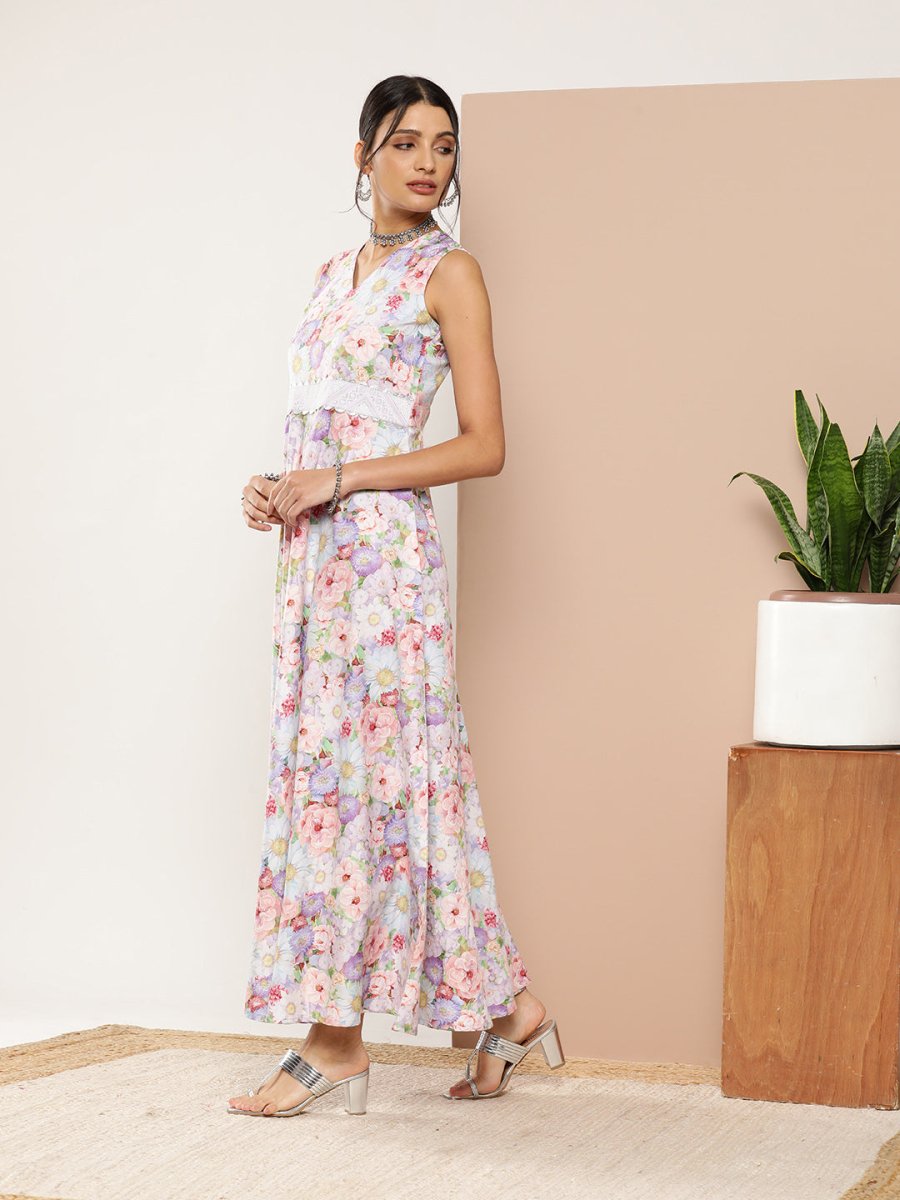 Ahalyaa Women Floral Printed Maxi Ethnic Dress - Distacart
