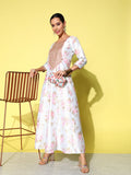 Ahalyaa Embroidered Floral Printed Ethnic A-Line Maxi Dress - Distacart
