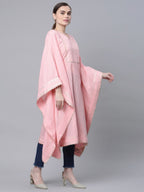 Ahalyaa Women Light Pink Pure Cotton Printed Flared Sleeve Kaftan Kurta