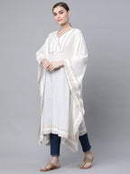 Ahalyaa Women Off white Pure Cotton Printed Flared Sleeve Kaftan Kurta
