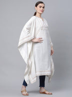 Ahalyaa Women Off white Pure Cotton Printed Flared Sleeve Kaftan Kurta