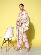 Ahalyaa Women Floral Printed Flared Sleeves Gotta Patti Floral Crepe Kaftan Kurta - Distacart