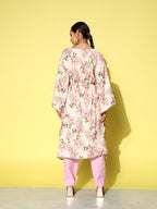 Ahalyaa Women Floral Printed Flared Sleeves Gotta Patti Floral Crepe Kaftan Kurta - Distacart