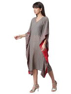 Ahalyaa Women Grey & Golden Ethnic Motifs Printed Flared Sleeves Beautiful Kaftan Kurta