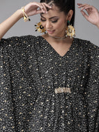 Ahalyaa Women Black & White Printed Flared Sleeves Kaftan Kurta - Distacart