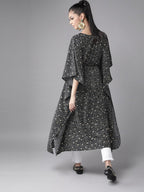 Ahalyaa Women Black & White Printed Flared Sleeves Kaftan Kurta - Distacart