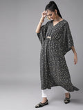 Ahalyaa Women Black & White Printed Flared Sleeves Kaftan Kurta - Distacart