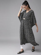 Ahalyaa Women Black & White Printed Flared Sleeves Kaftan Kurta - Distacart