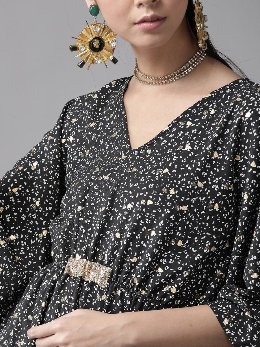 Ahalyaa Women Black & White Printed Flared Sleeves Kaftan Kurta - Distacart