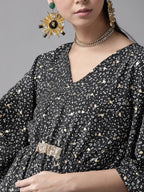 Ahalyaa Women Black & White Printed Flared Sleeves Kaftan Kurta - Distacart