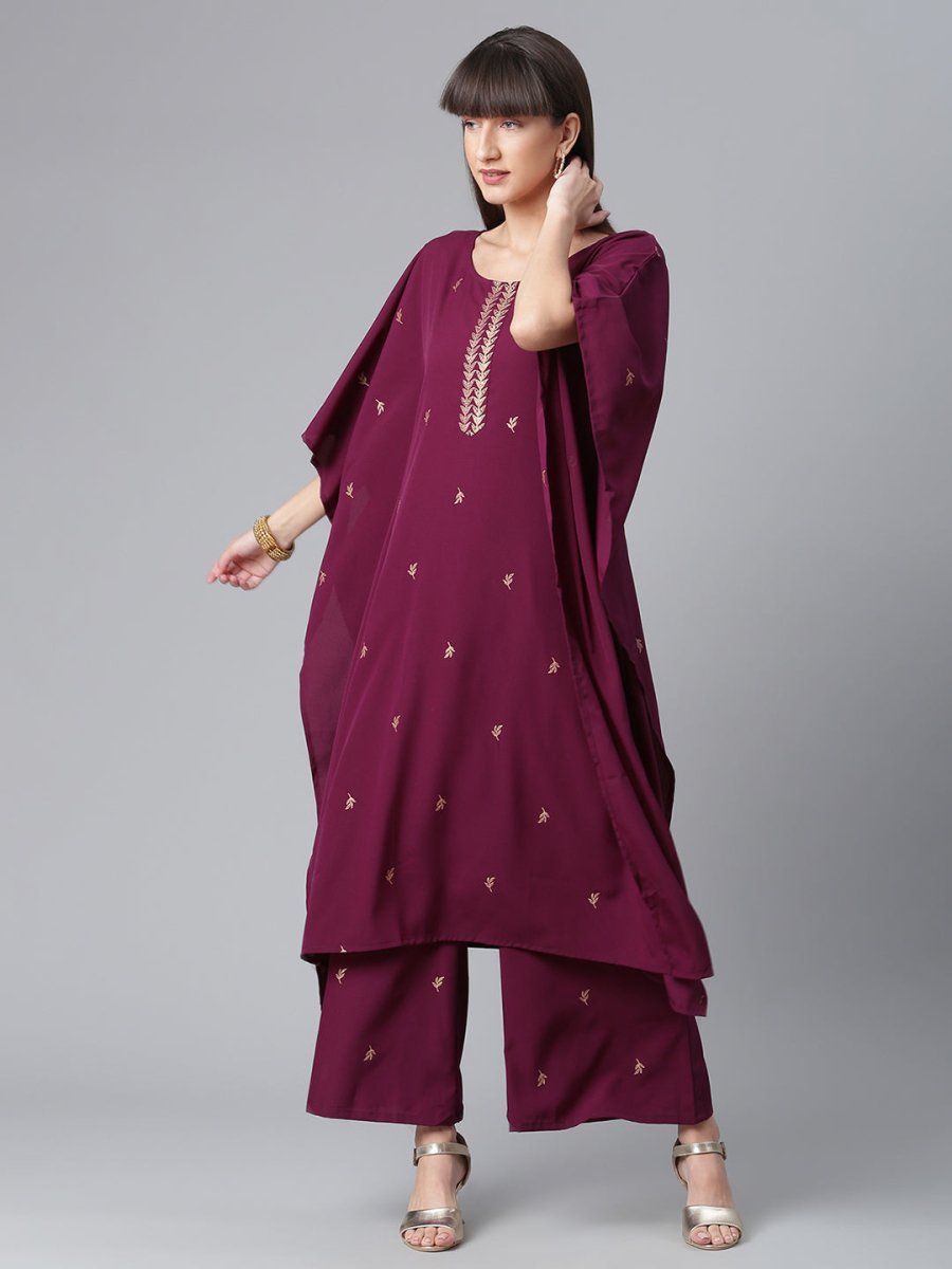 Ahalyaa Burgundy & Golden Printed Kurta with Palazzo