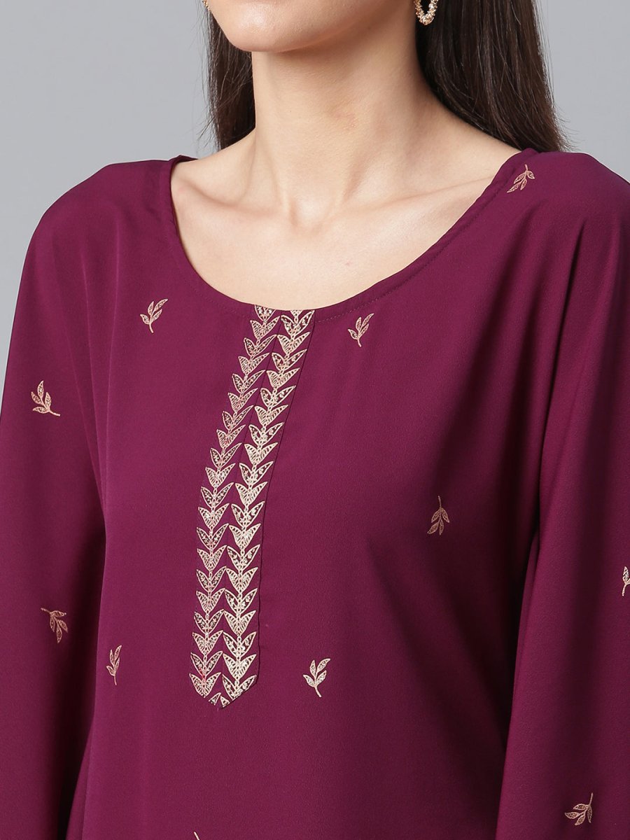 Ahalyaa Burgundy & Golden Printed Kurta with Palazzo