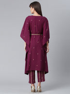 Ahalyaa Women Burgundy & Golden Printed Kurta With Trouser