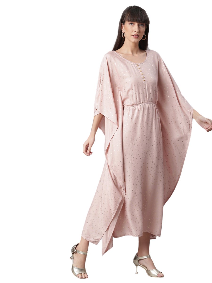 Ahalyaa Women Peach-Colored Printed Flared Sleeves Beautiful Kaftan Kurta