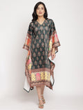 Ahalyaa Women's Dark Green Digital Print Velvet Kaftan