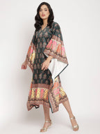 Ahalyaa Women's Dark Green Digital Print Velvet Kaftan
