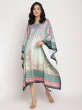 Ahalyaa Women's Sea Green Digital Print Velvet Kaftan