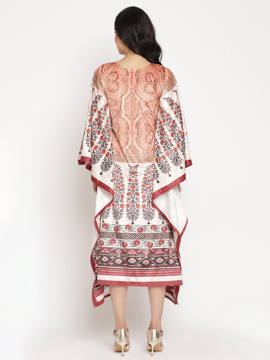 Ahalyaa Women's Beige Color Digital Print Velvet Kaftan