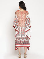 Ahalyaa Women's Beige Color Digital Print Velvet Kaftan
