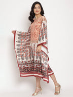 Ahalyaa Women's Beige Color Digital Print Velvet Kaftan