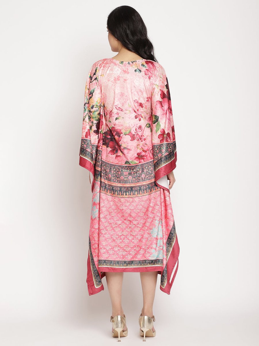 Ahalyaa Women's Pink Color Digital Print Velvet Kaftan