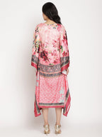 Ahalyaa Women's Pink Color Digital Print Velvet Kaftan