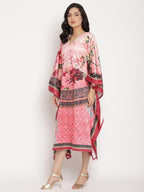 Ahalyaa Women's Pink Color Digital Print Velvet Kaftan