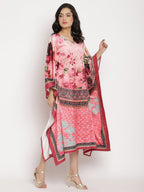 Ahalyaa Women's Pink Color Digital Print Velvet Kaftan