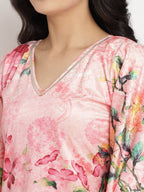 Ahalyaa Women's Pink Color Digital Print Velvet Kaftan