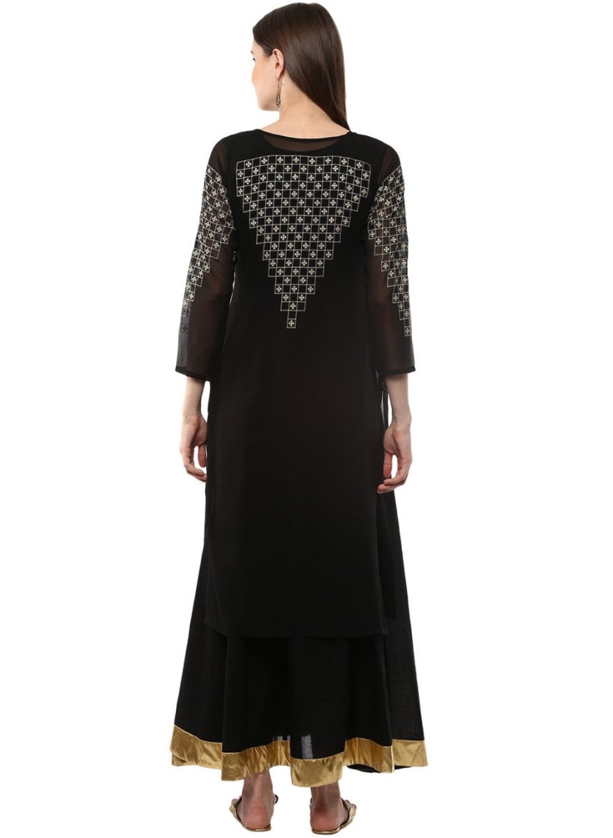 Ahalyaa Black Floor Length Double Layered Anarkali