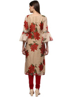 Ahalyaa Women Beige & Maroon Floral Printed Straight Kurta