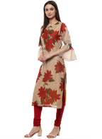 Ahalyaa Women Beige & Maroon Floral Printed Straight Kurta
