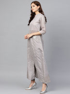 Ahalyaa Women Grey & Silver Printed A-Line Kurta