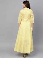 Ahalyaa Yellow Metallic Printed Koti Style Kurta For Women