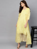 Ahalyaa Yellow Metallic Printed Koti Style Kurta For Women