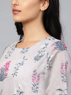 Ahalyaa Women Grey & Pink Floral Printed Layered Maxi Dress