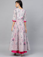 Ahalyaa Women Grey & Pink Floral Printed Layered Maxi Dress