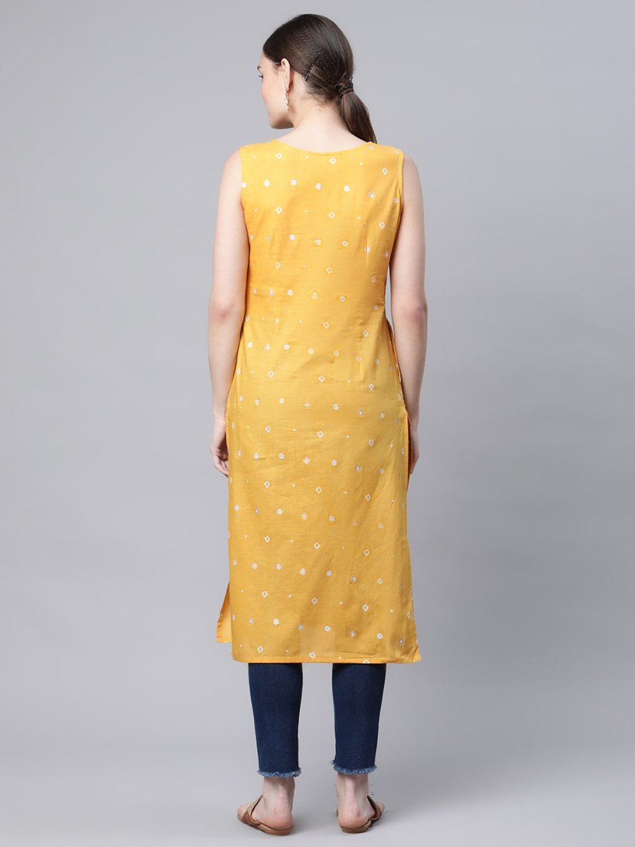 Ahalyaa Women's Mustard Pure Cotton Printed Kurta