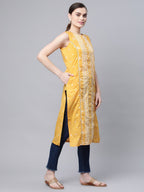 Ahalyaa Women's Mustard Pure Cotton Printed Kurta