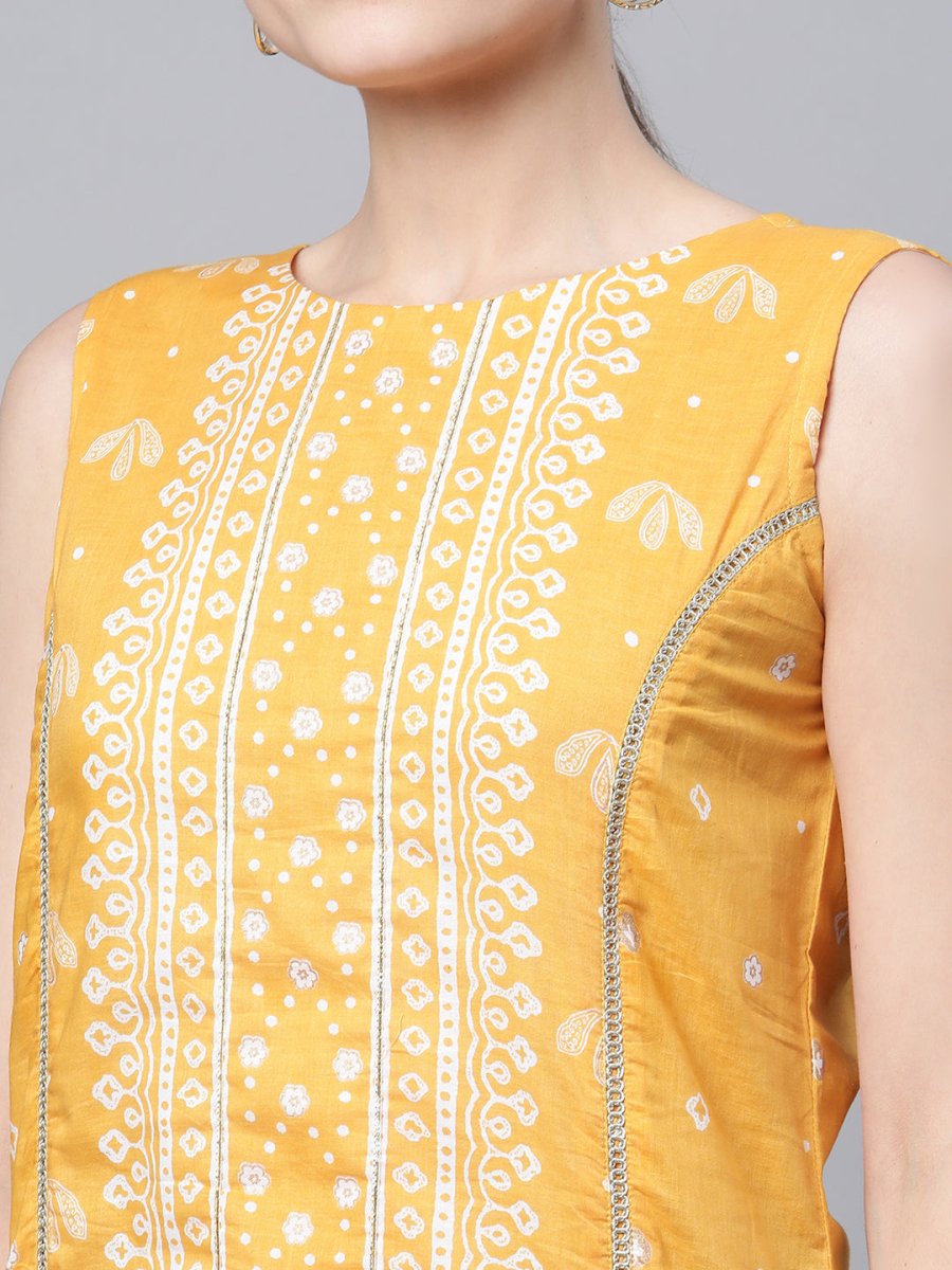 Ahalyaa Women's Mustard Pure Cotton Printed Kurta