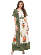 Ahalyaa Cotton Floral Attached Dupatta With Belt Flared Kurta