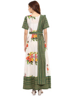 Ahalyaa Cotton Floral Attached Dupatta With Belt Flared Kurta