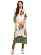 Ahalyaa Floral Cotton Blend Straight Off white Kurta